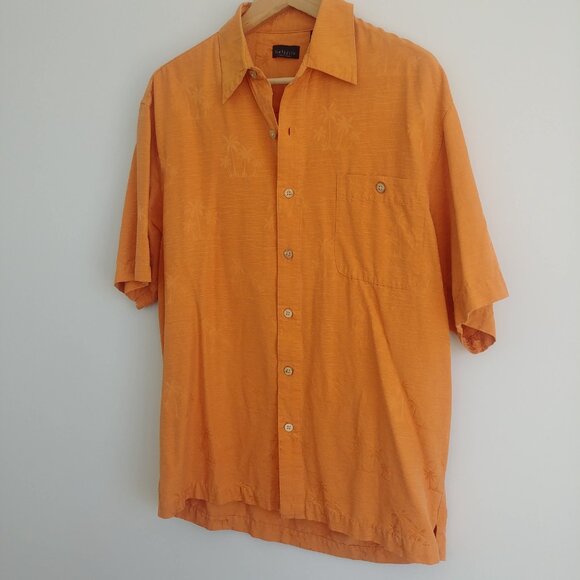 Van Heusen Mens 100% silk orange short sleeve button down shirt Medium - Picture 9 of 15